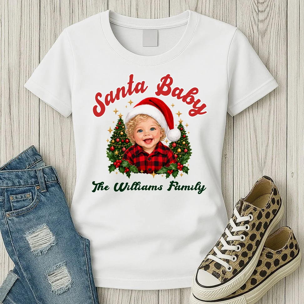 Santa Baby Christmas Shirt – Personalized Baby Holiday Design Women's T-Shirt - Front 2