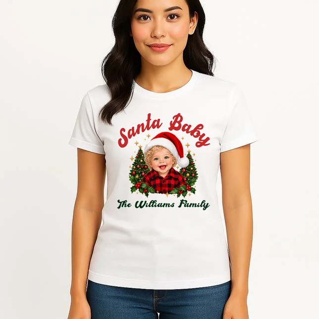 Santa Baby Christmas Shirt – Personalized Baby Holiday Design Women's T-Shirt - Front 3