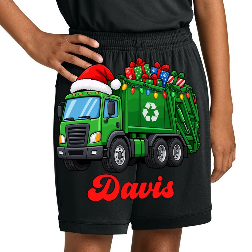 Personalized Santa’s Christmas Gift Truck | Custom Name Festive Garbage Collection & Holiday Design Kids Shorts - Front 1