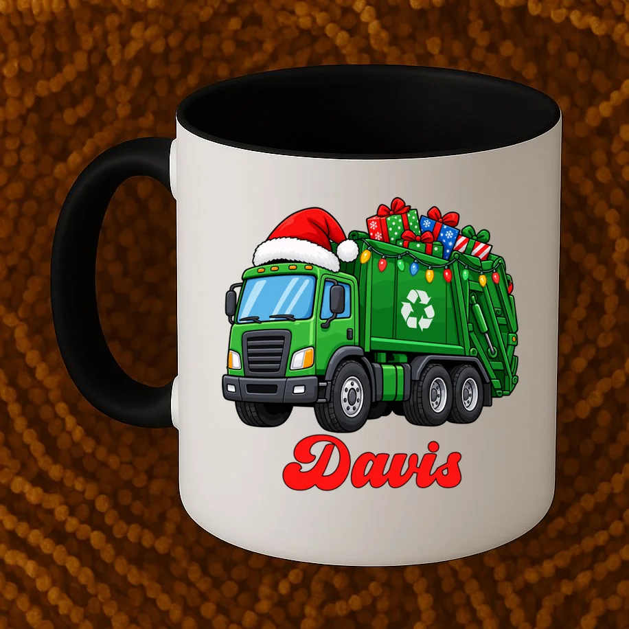 Personalized Santa’s Christmas Gift Truck | Custom Name Festive Garbage Collection & Holiday Design Mug - Front 1