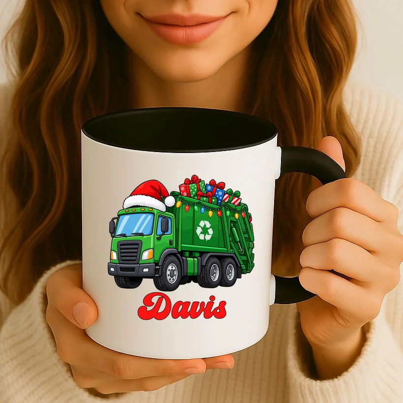 Personalized Santa’s Christmas Gift Truck | Custom Name Festive Garbage Collection & Holiday Design Mug - Front 2