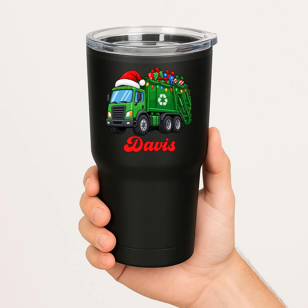 Personalized Santa’s Christmas Gift Truck | Custom Name Festive Garbage Collection & Holiday Design 20oz Tumbler - Front 1