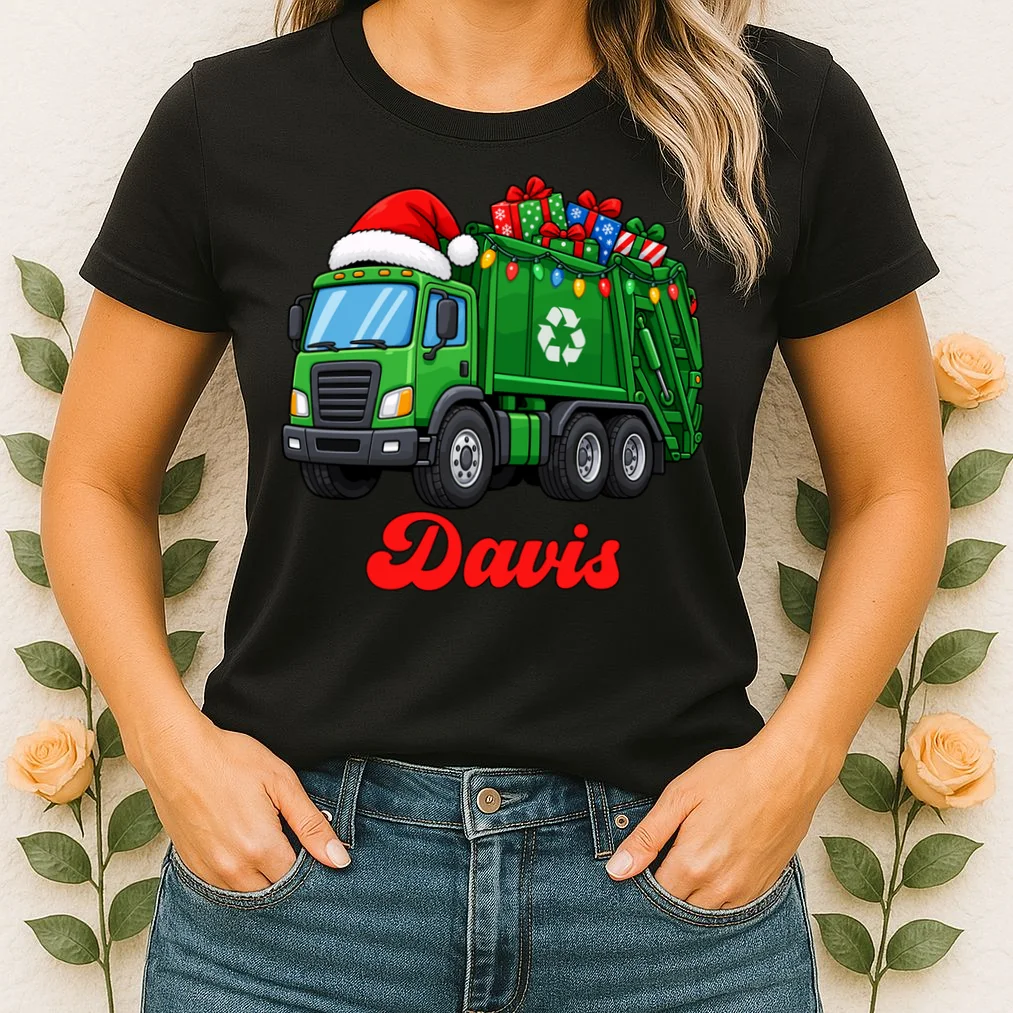 Personalized Santa’s Christmas Gift Truck | Custom Name Festive Garbage Collection & Holiday Design Women's T-Shirt - Front 1