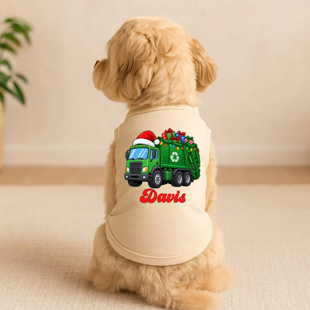 Personalized Santa’s Christmas Gift Truck | Custom Name Festive Garbage Collection & Holiday Design Doggie Tank - Front 1
