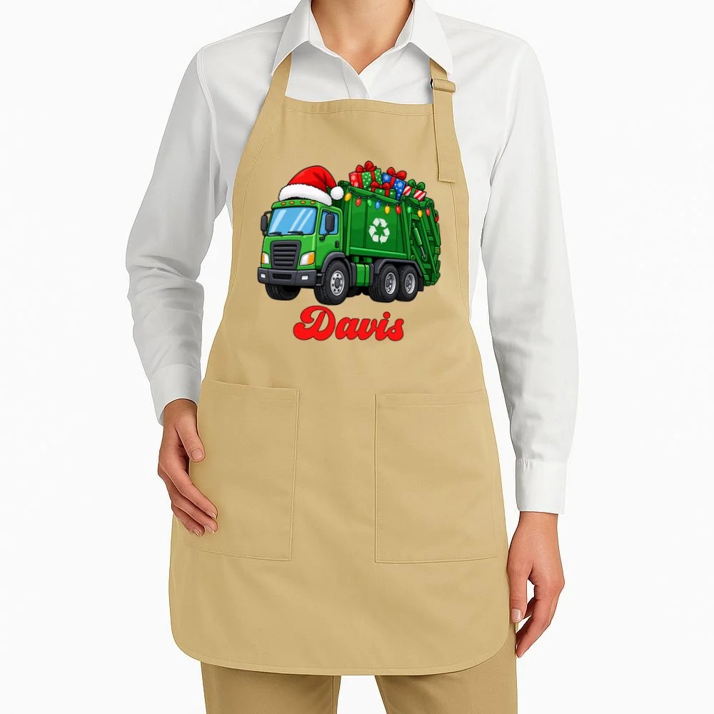 Personalized Santa’s Christmas Gift Truck | Custom Name Festive Garbage Collection & Holiday Design Apron - Front 1