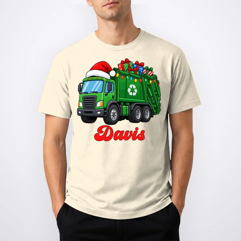Personalized Santa’s Christmas Gift Truck | Custom Name Festive Garbage Collection & Holiday Design Men's T-Shirt - Front 1