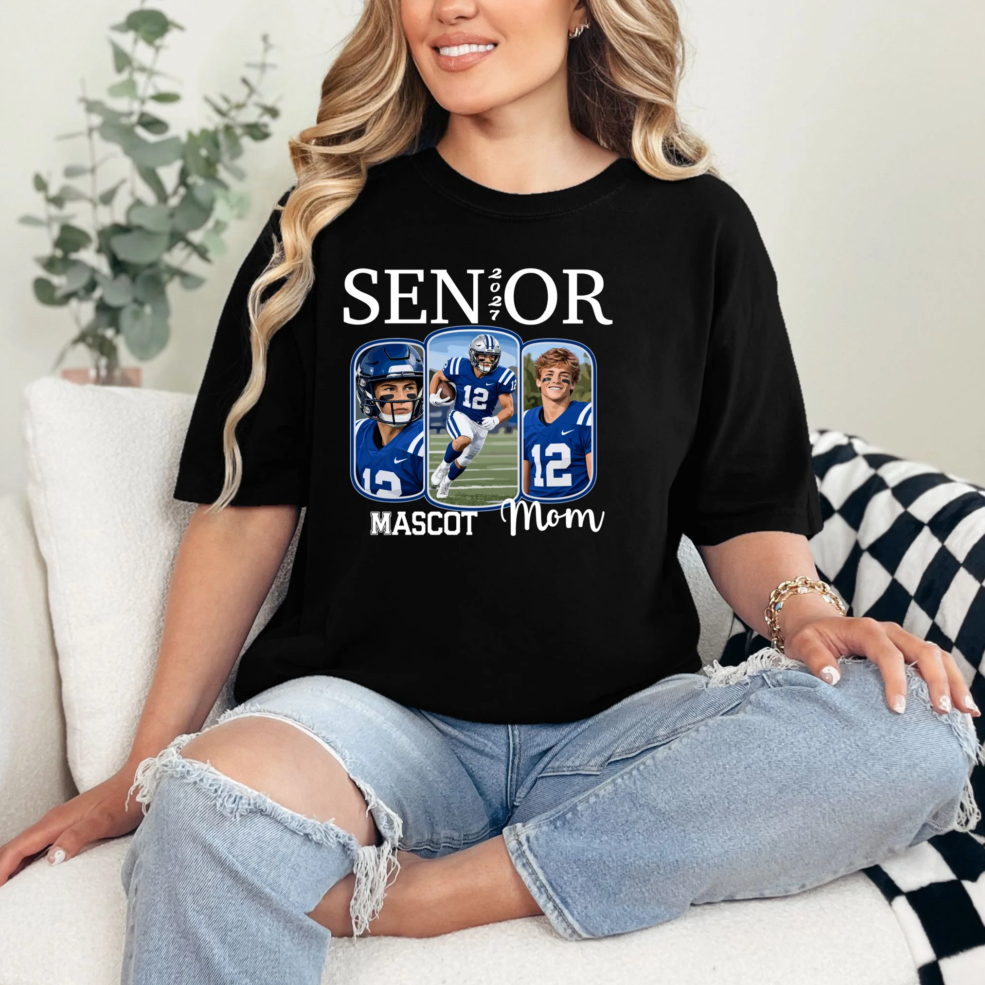 Personalized Senior Football Team Graphic - Custom Photo and Team Name Comfort Colors Unisex T-Shirt - Front 1