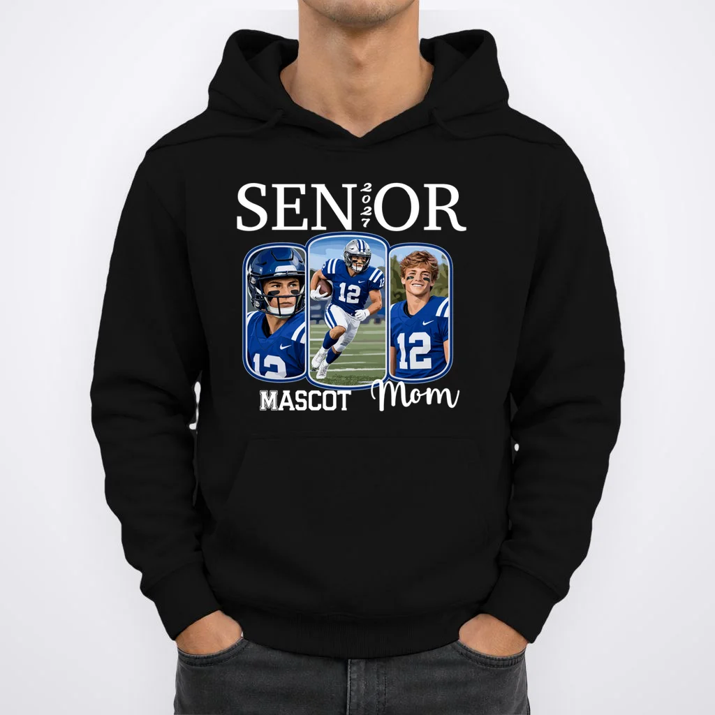 Personalized Senior Football Team Graphic - Custom Photo and Team Name Men's Hoodie - Front 1