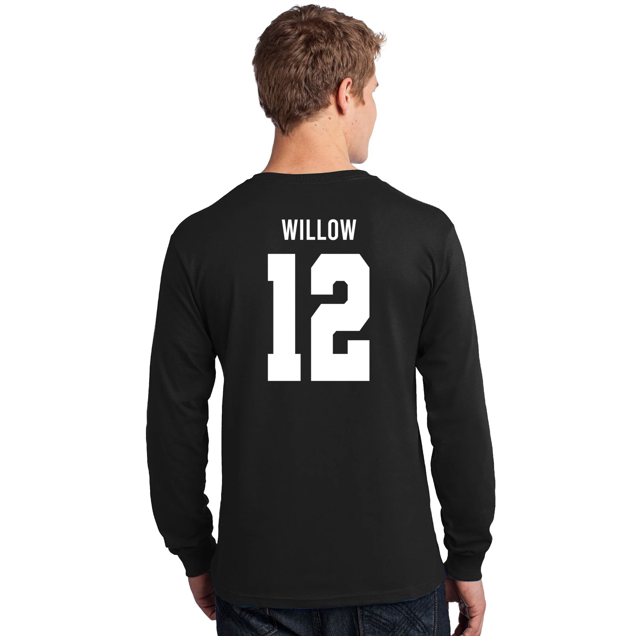 Personalized Senior Football Team Graphic - Custom Photo and Team Name Men's Long Sleeve Shirt - Back - Close-up