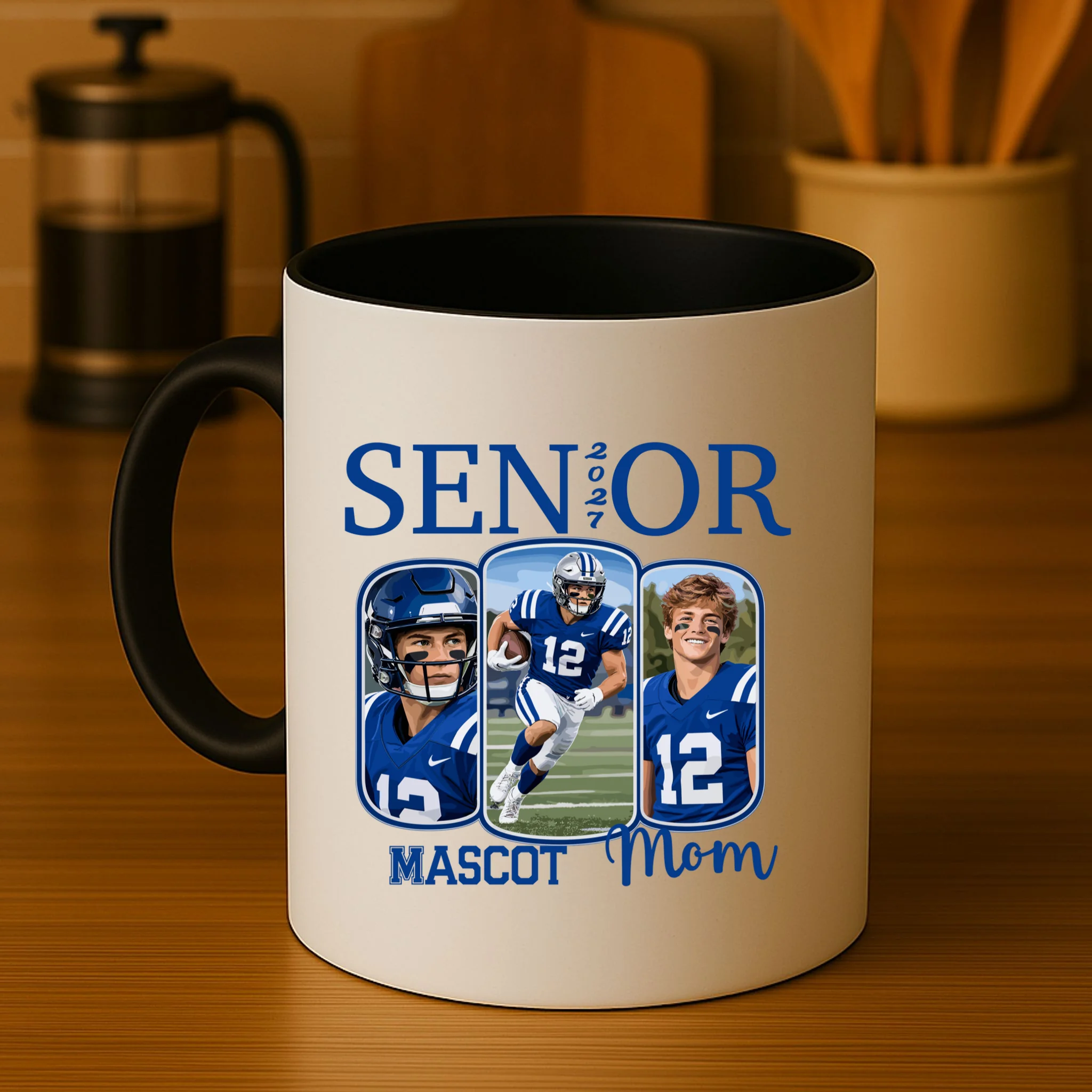 Personalized Senior Football Team Graphic - Custom Photo and Team Name Mug - Front 3