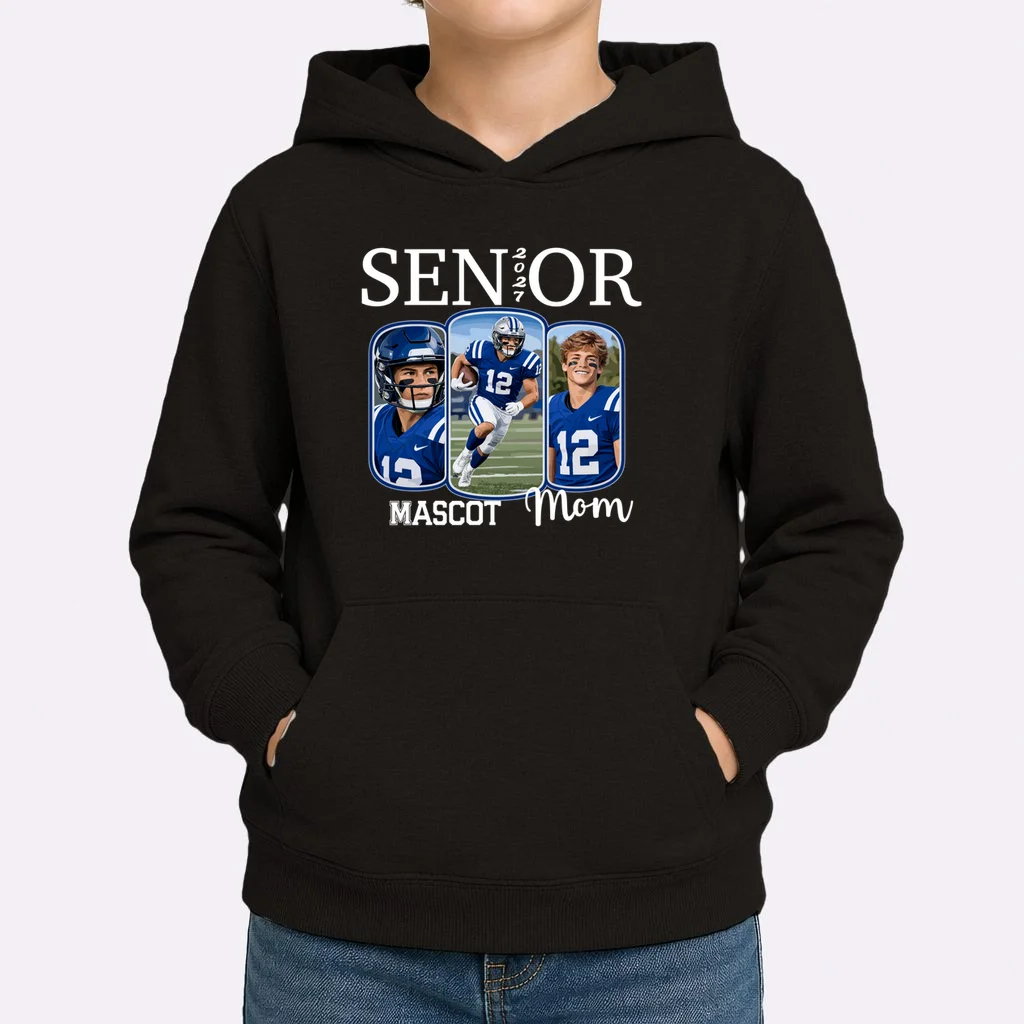 Personalized Senior Football Team Graphic - Custom Photo and Team Name Kids Hoodie - Front 1