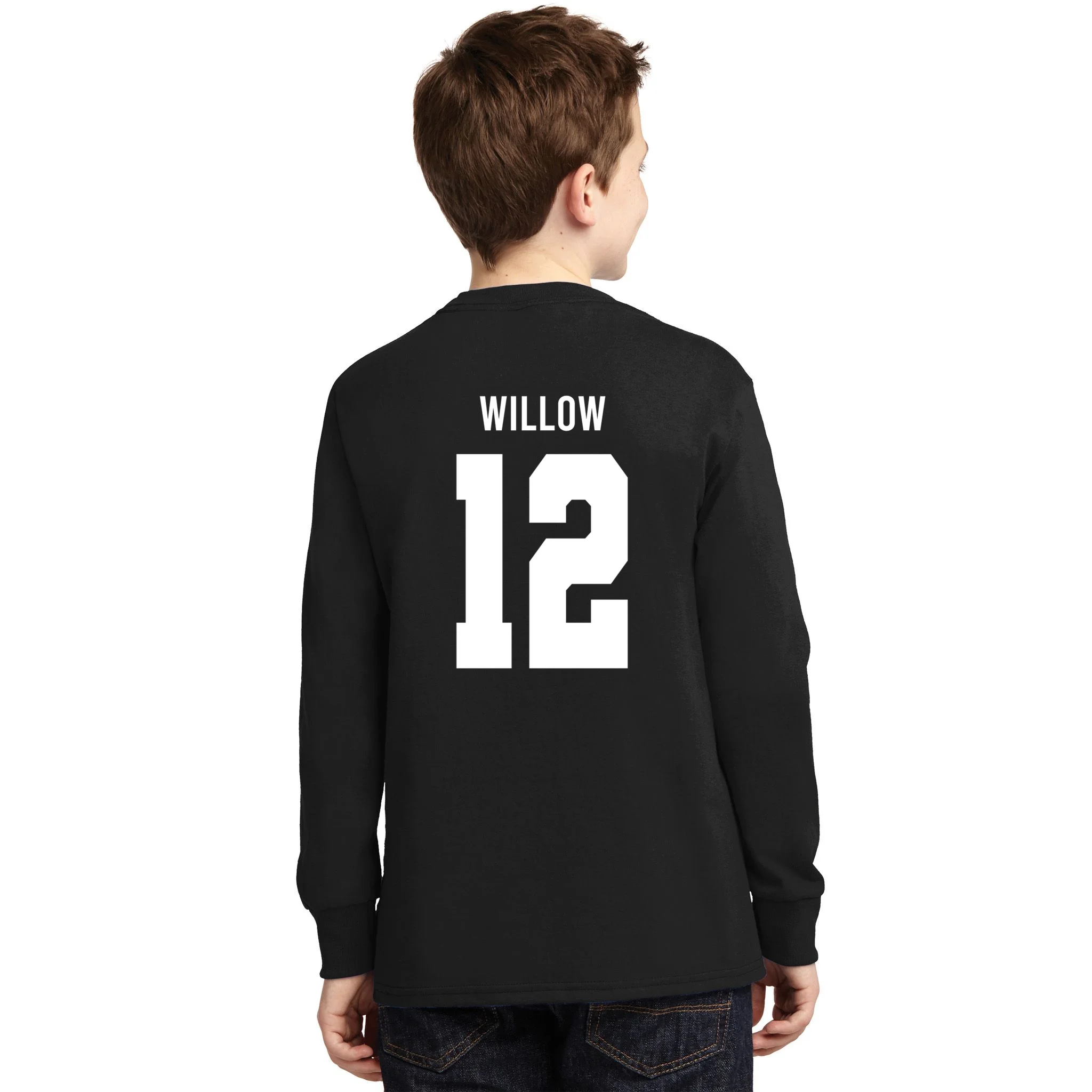 Personalized Senior Football Team Graphic - Custom Photo and Team Name Kids Long Sleeve Shirt - Back - Close-up
