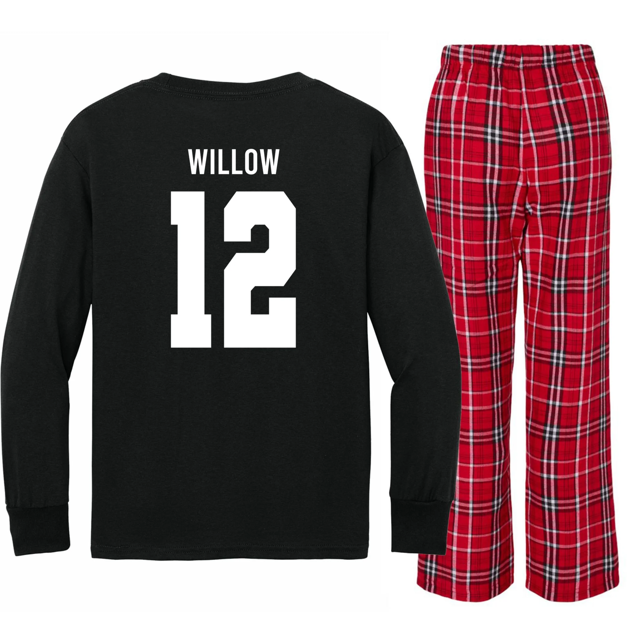 Personalized Senior Football Team Graphic - Custom Photo and Team Name Kids Long Sleeve Pajamas - Back