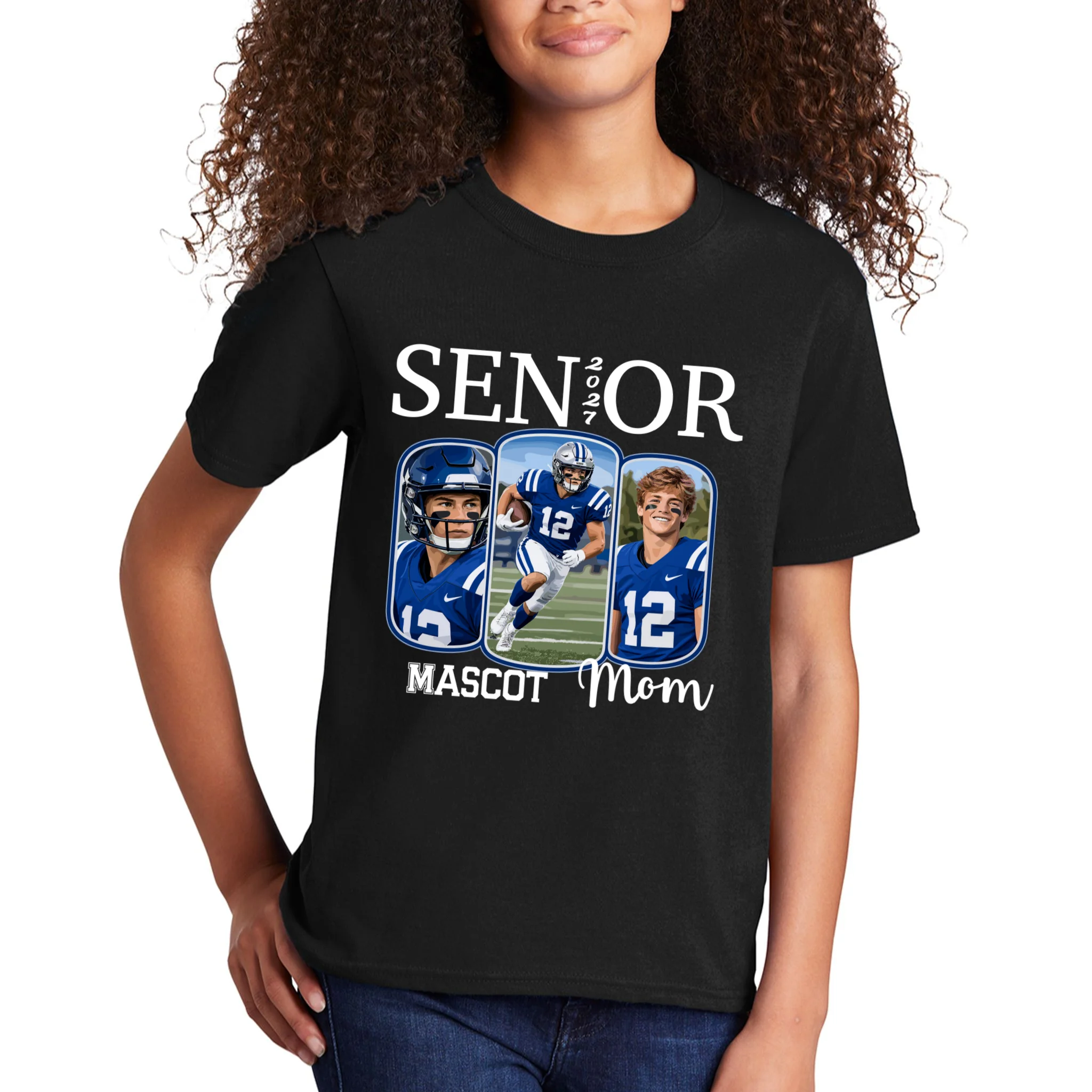 Personalized Senior Football Team Graphic - Custom Photo and Team Name Kids T-Shirt - Front 1