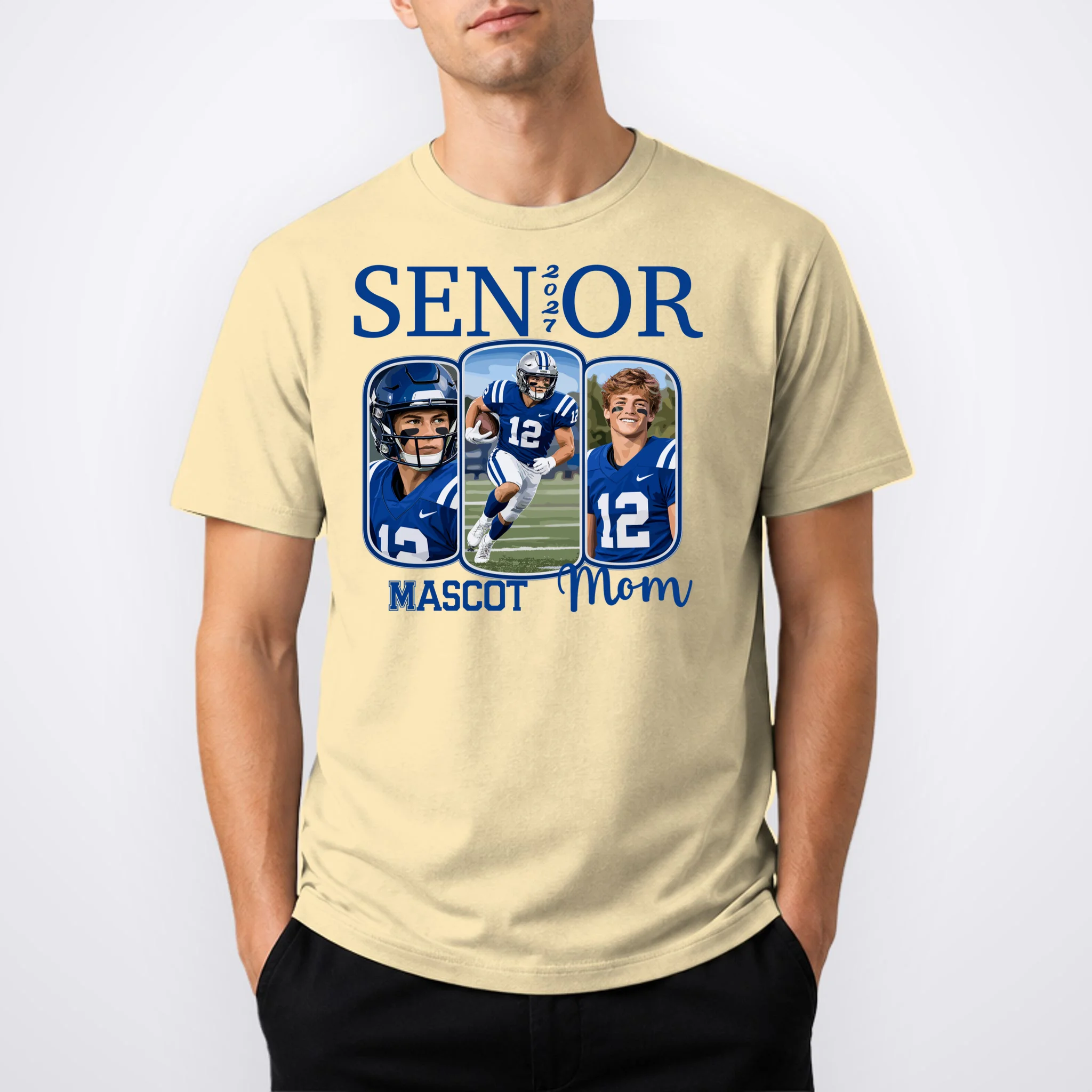 Personalized Senior Football Team Graphic - Custom Photo and Team Name Men's T-Shirt - Front 1
