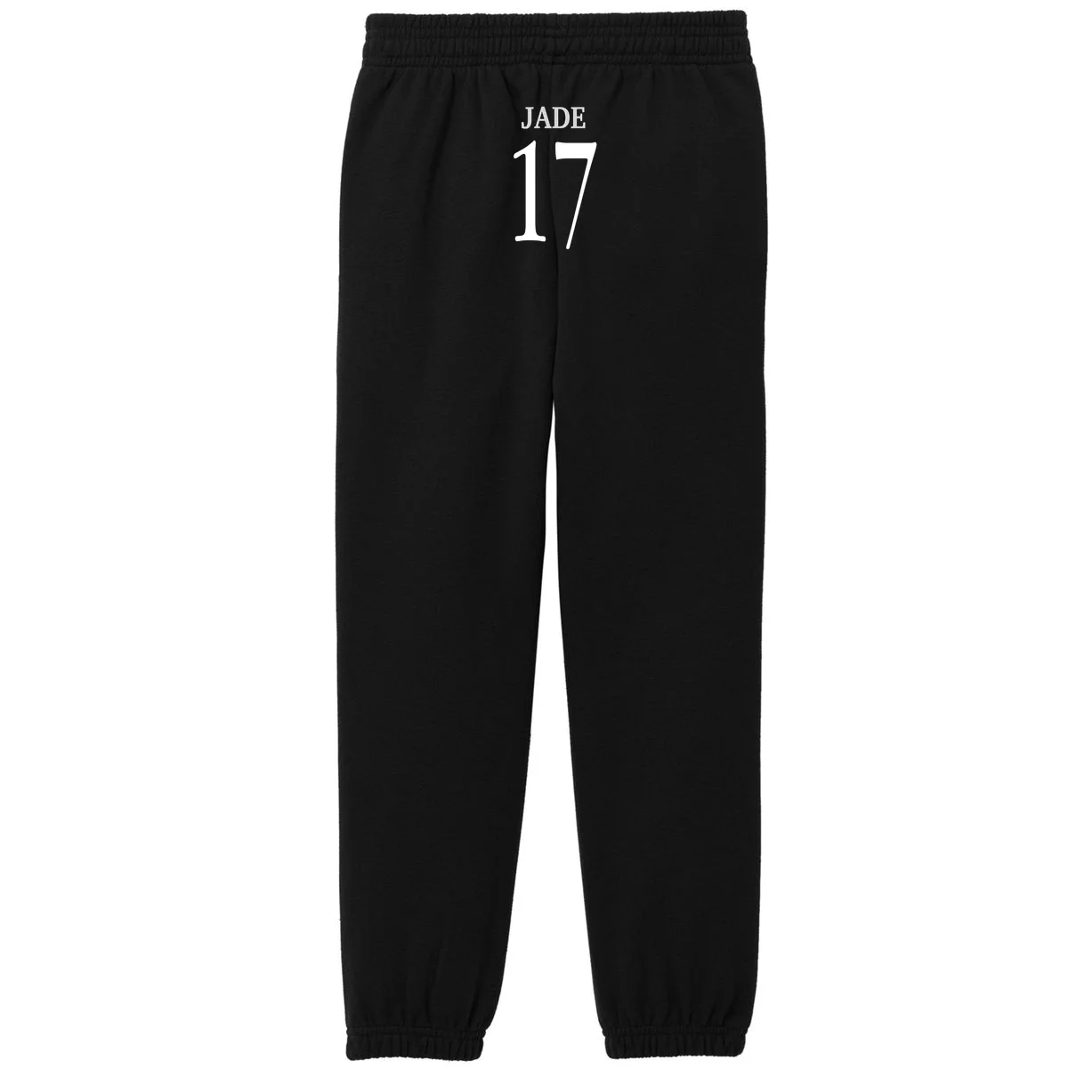 Personalized Senior Football Support Graphic – Custom Name & Number Kids Fleece Sweatpants - Back - Close-up
