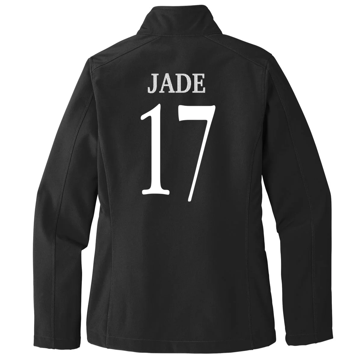 Personalized Senior Football Support Graphic – Custom Name & Number Women's Soft Jacket - Back - Close-up