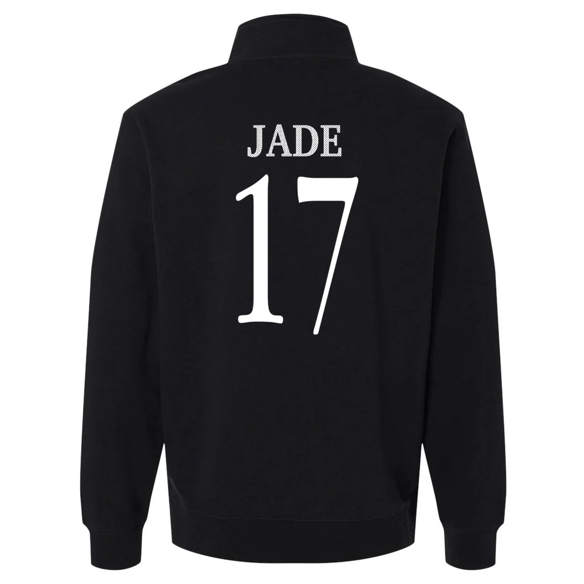 Personalized Senior Football Support Graphic – Custom Name & Number Men's Pullover Quarter Zip - Back - Close-up