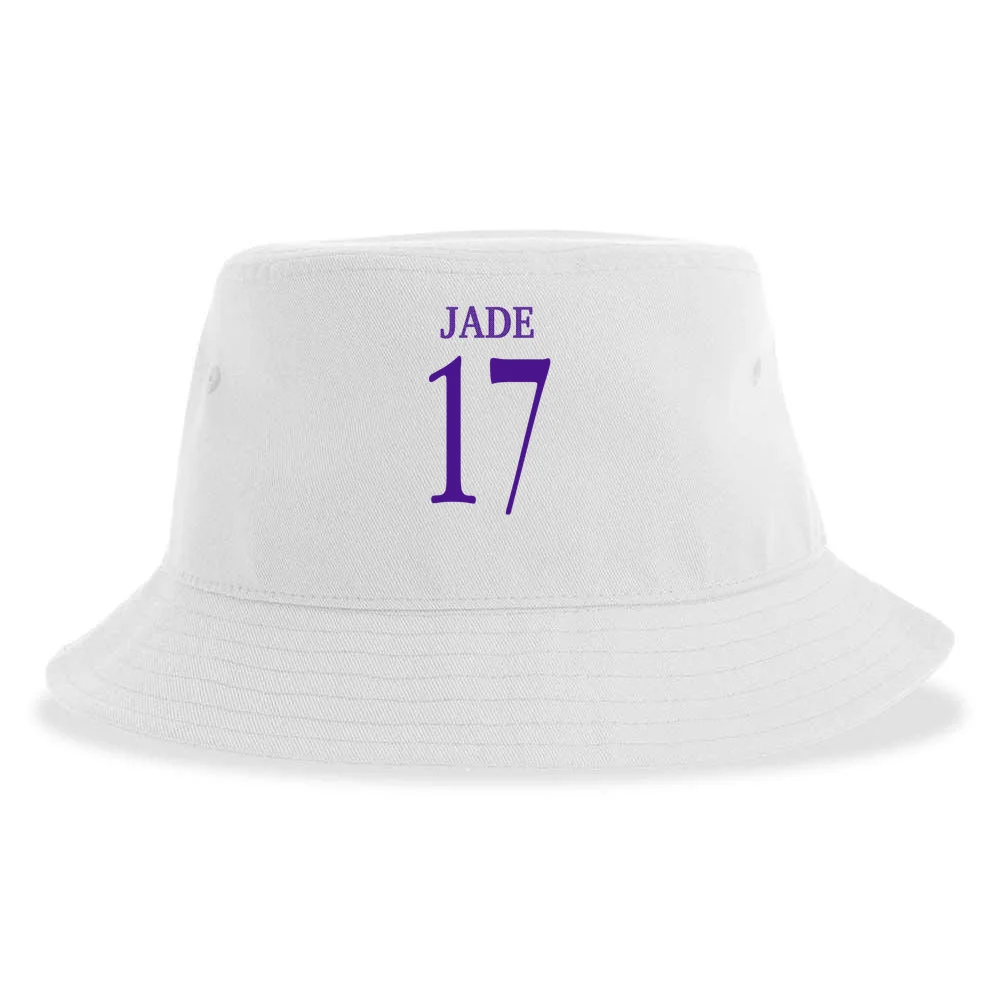 Personalized Senior Football Support Graphic – Custom Name & Number Bucket Hat - Back - Close-up