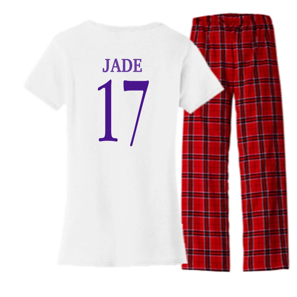Personalized Senior Football Support Graphic – Custom Name & Number Women's Flannel Pajama Set - Back