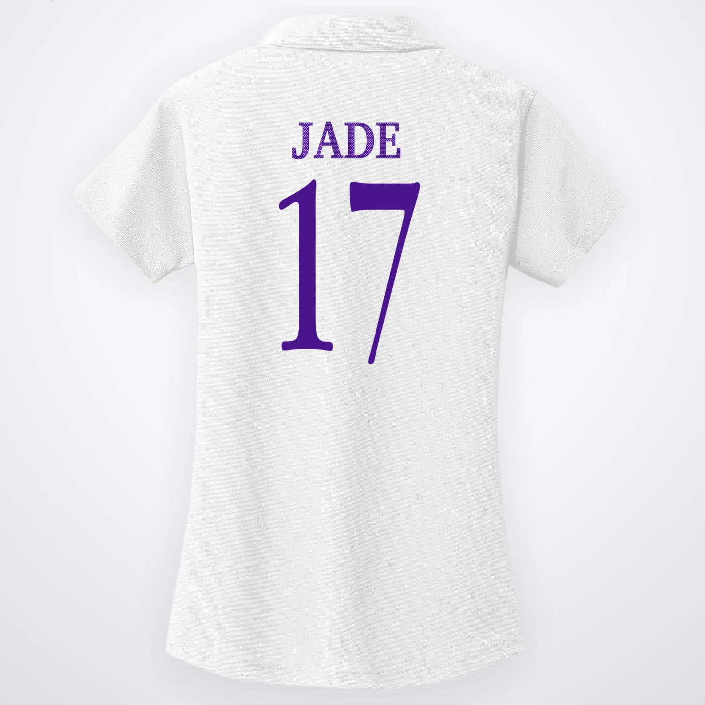 Personalized Senior Football Support Graphic – Custom Name & Number Women's Polo - Back - Close-up