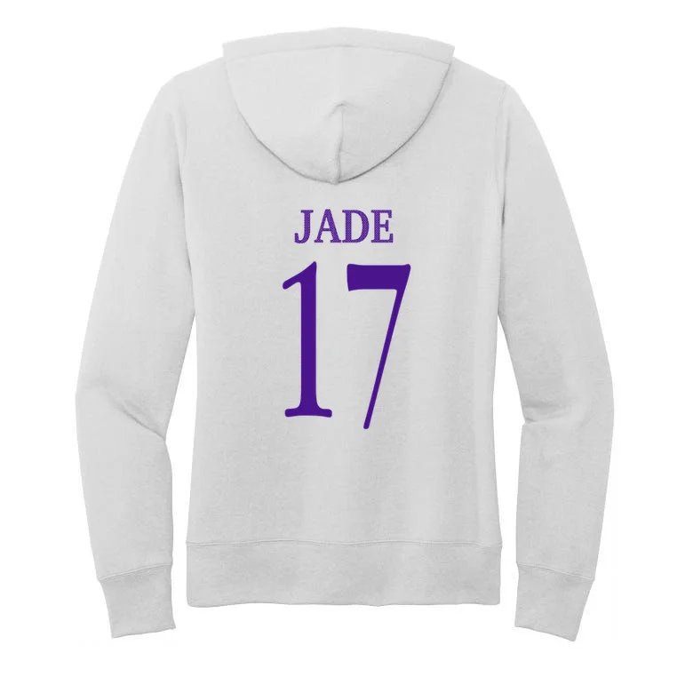 Personalized Senior Football Support Graphic – Custom Name & Number Women's Pullover Hoodie - Back - Close-up