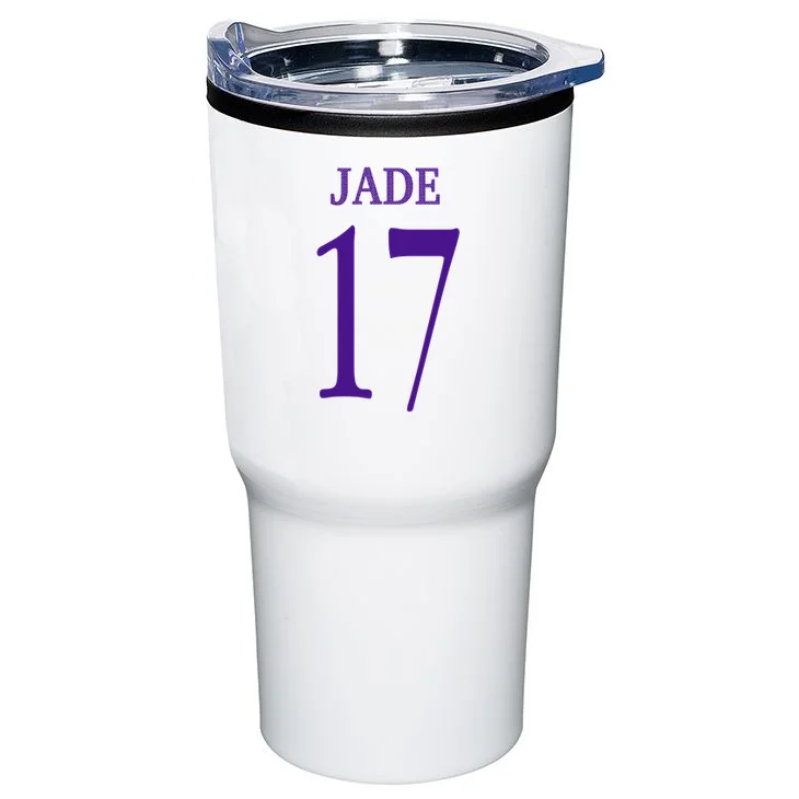 Personalized Senior Football Support Graphic – Custom Name & Number 20oz Tumbler - Back