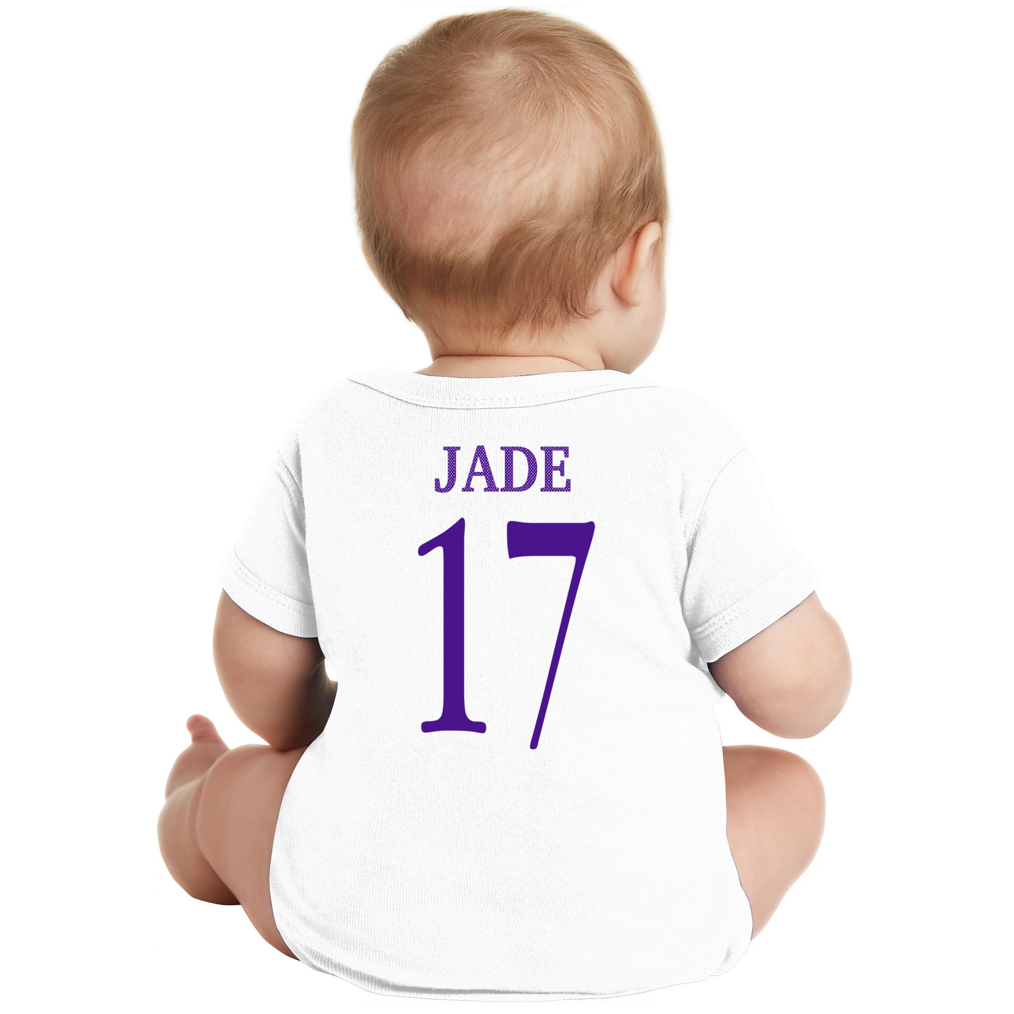 Personalized Senior Football Support Graphic – Custom Name & Number Baby Bodysuit - Back - Close-up