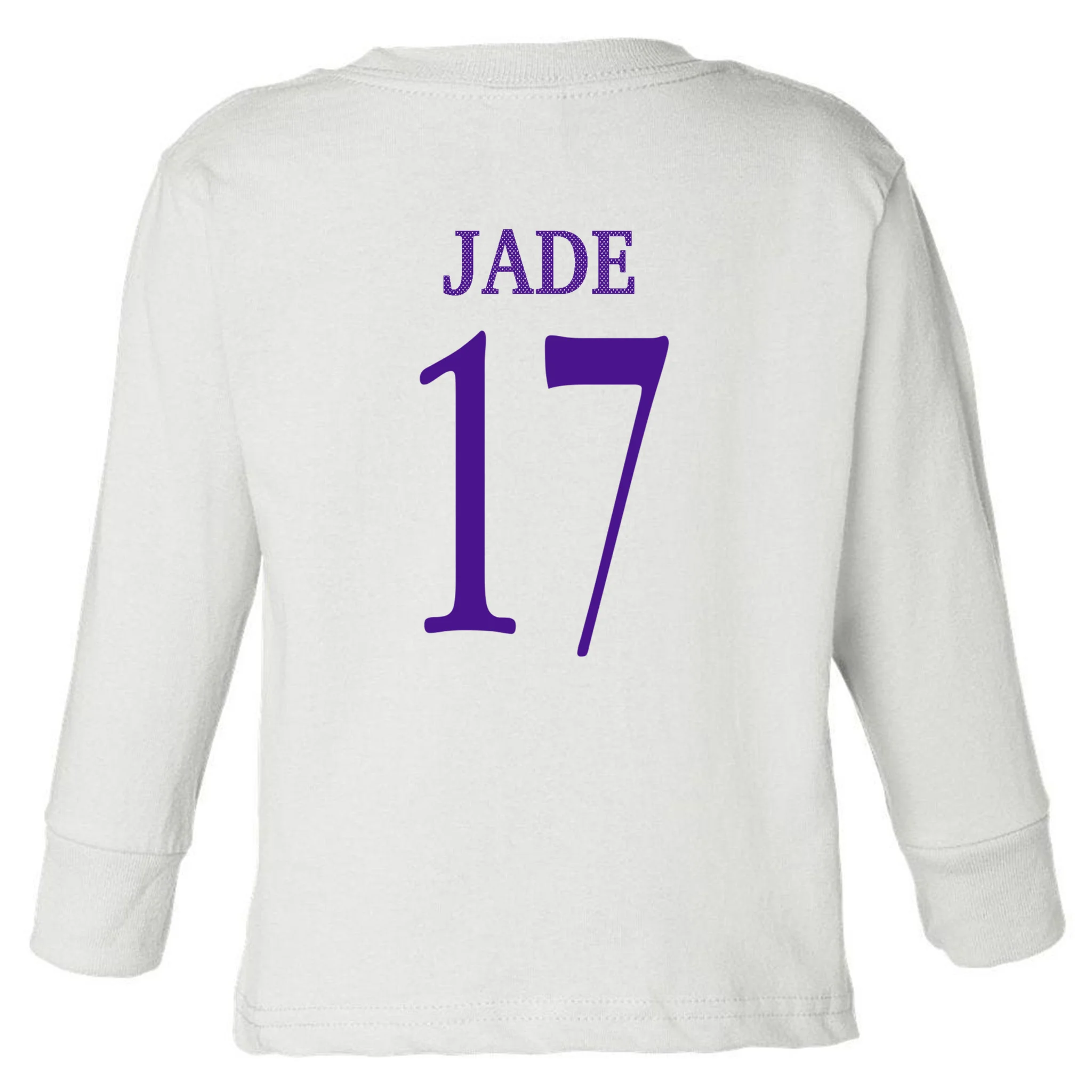 Personalized Senior Football Support Graphic – Custom Name & Number Toddler Long Sleeve Shirt - Back - Close-up