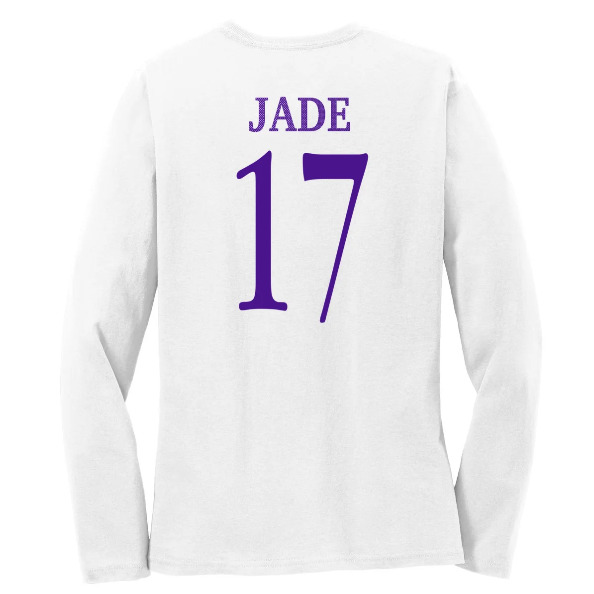 Personalized Senior Football Support Graphic – Custom Name & Number Women's Long Sleeve Shirt - Back - Close-up
