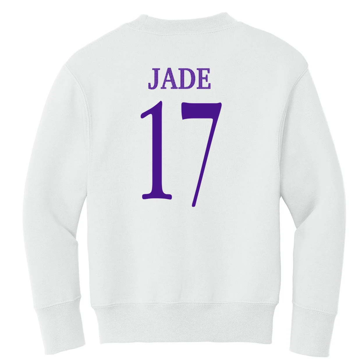 Personalized Senior Football Support Graphic – Custom Name & Number Kids Sweatshirt - Back - Close-up