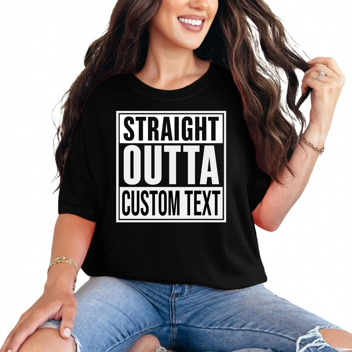 Straight Outta Custom Text T-Shirt - Front