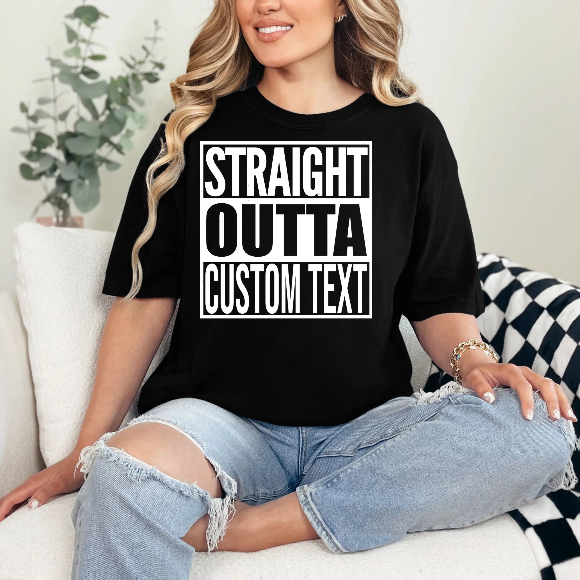 Straight Outta Custom Text T-Shirt - Front 1