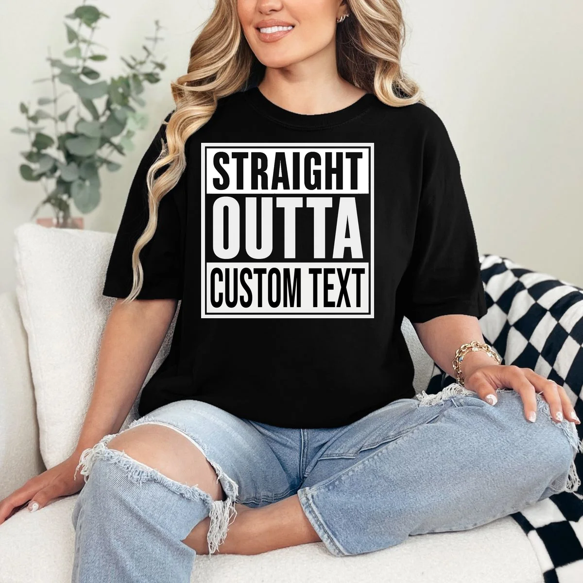 Straight Outta Custom Text T-Shirt - Front 1