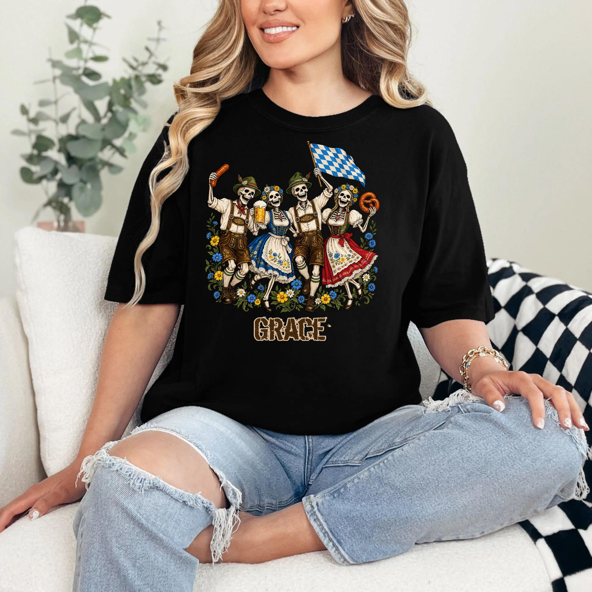 Spooky Skeletons Custom Name – Personalized Halloween German Beer Festival Shirt Design Comfort Colors Unisex T-Shirt - Front 1