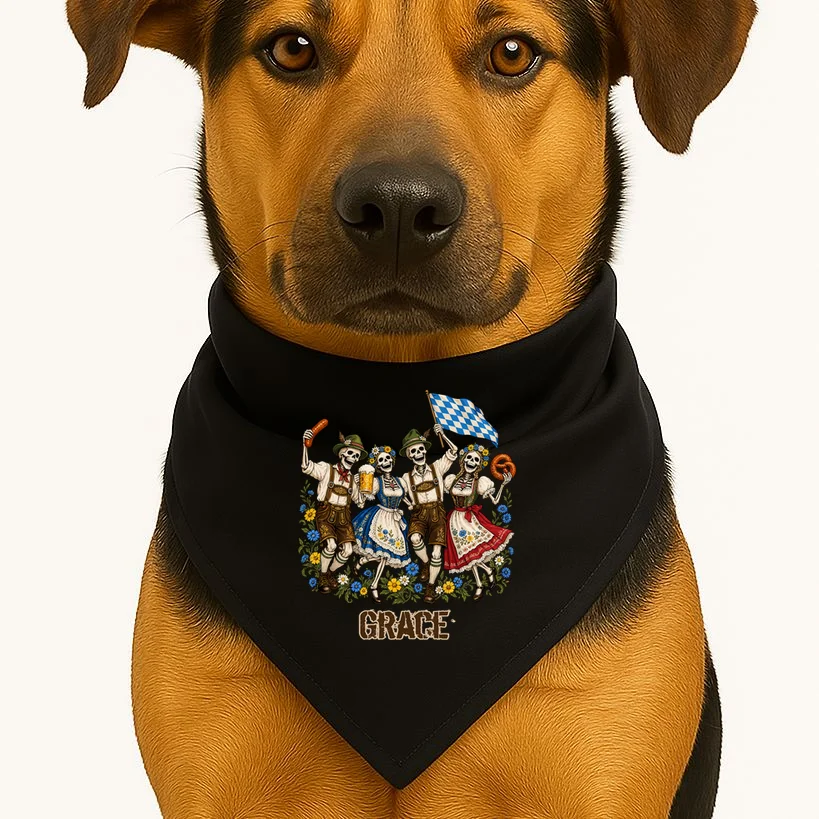 Spooky Skeletons Custom Name – Personalized Halloween German Beer Festival Shirt Design Dog Bandana - Front 1