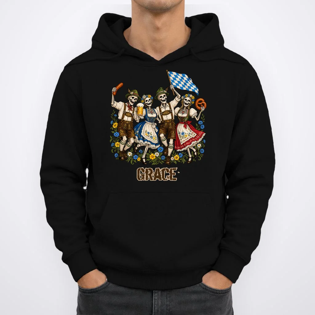 Spooky Skeletons Custom Name – Personalized Halloween German Beer Festival Shirt Design Men's Hoodie - Front 1
