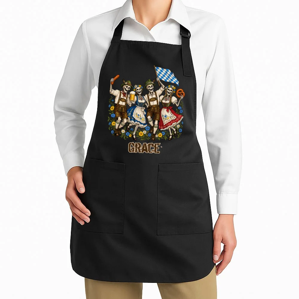 Spooky Skeletons Custom Name – Personalized Halloween German Beer Festival Shirt Design Apron - Front 1