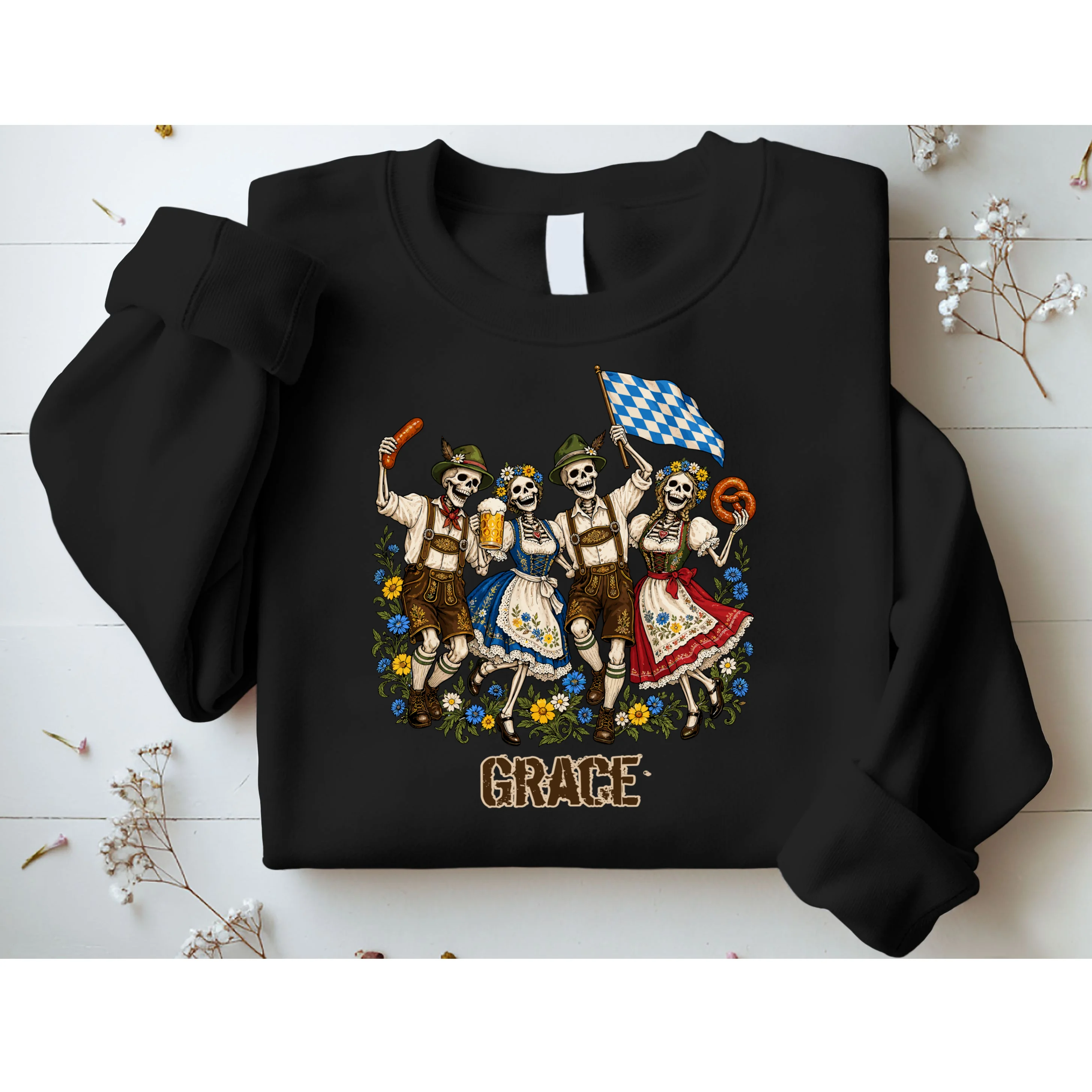 Spooky Skeletons Custom Name – Personalized Halloween German Beer Festival Shirt Design Men's Sweatshirt - Front 1