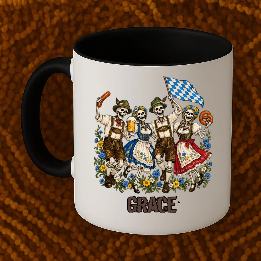 Spooky Skeletons Custom Name – Personalized Halloween German Beer Festival Shirt Design Mug - Front 1