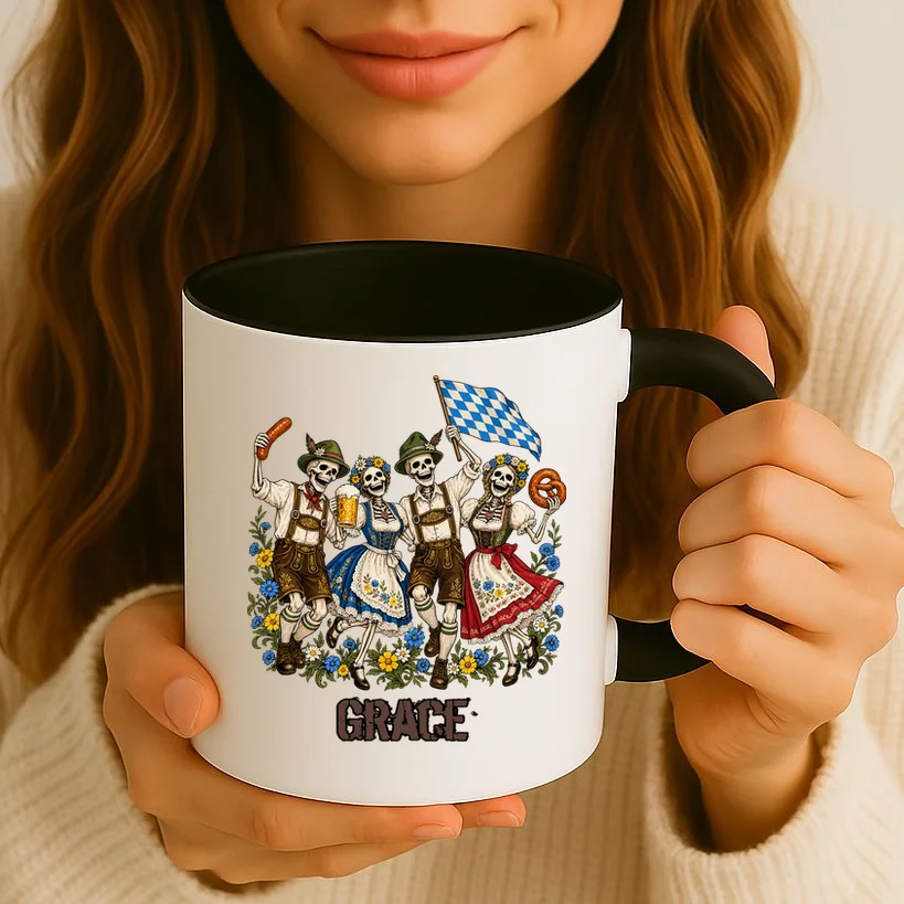 Spooky Skeletons Custom Name – Personalized Halloween German Beer Festival Shirt Design Mug - Front 2