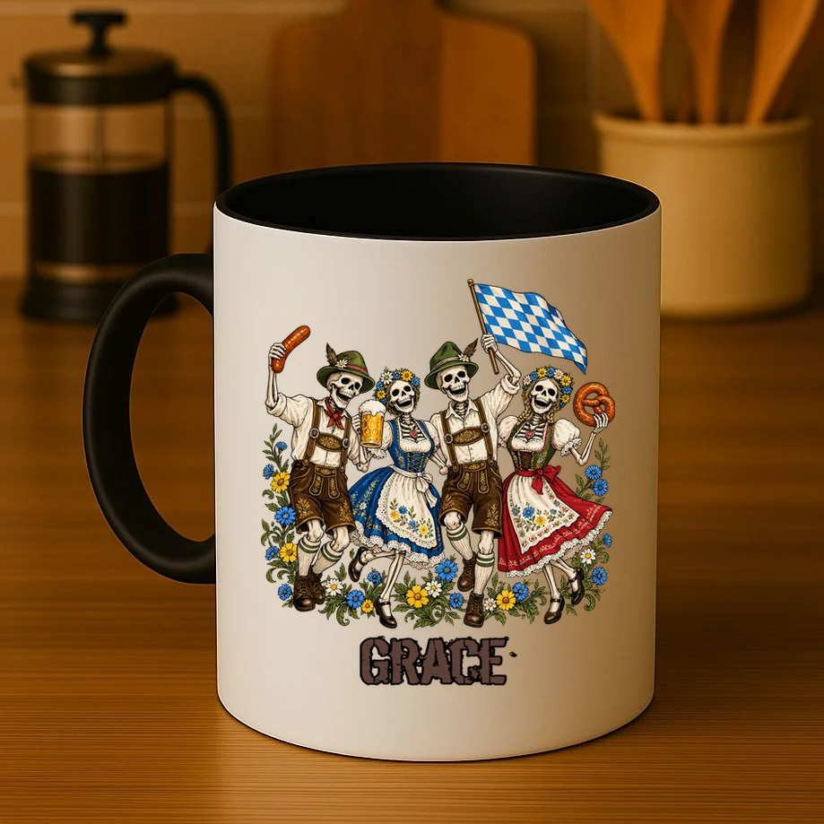 Spooky Skeletons Custom Name – Personalized Halloween German Beer Festival Shirt Design Mug - Front 3