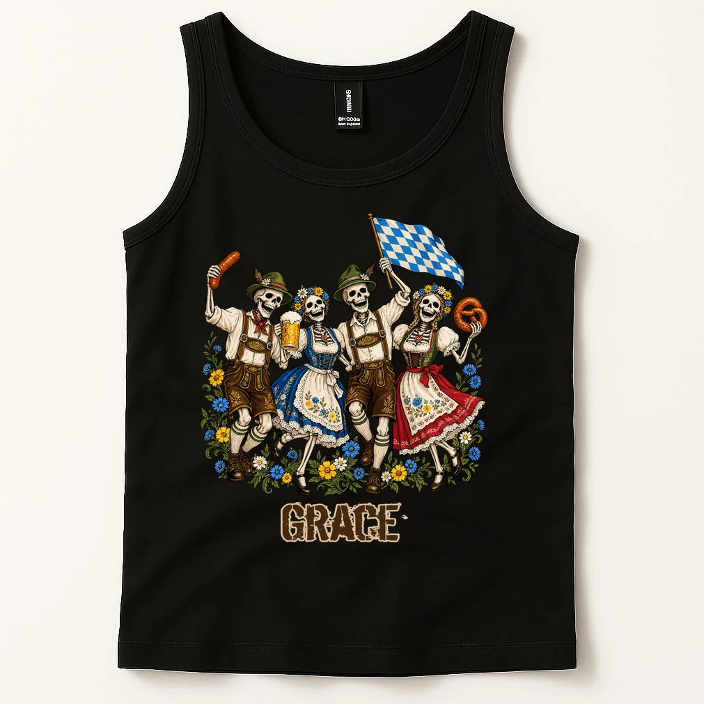 Spooky Skeletons Custom Name – Personalized Halloween German Beer Festival Shirt Design Men's Tank Top - Front 1