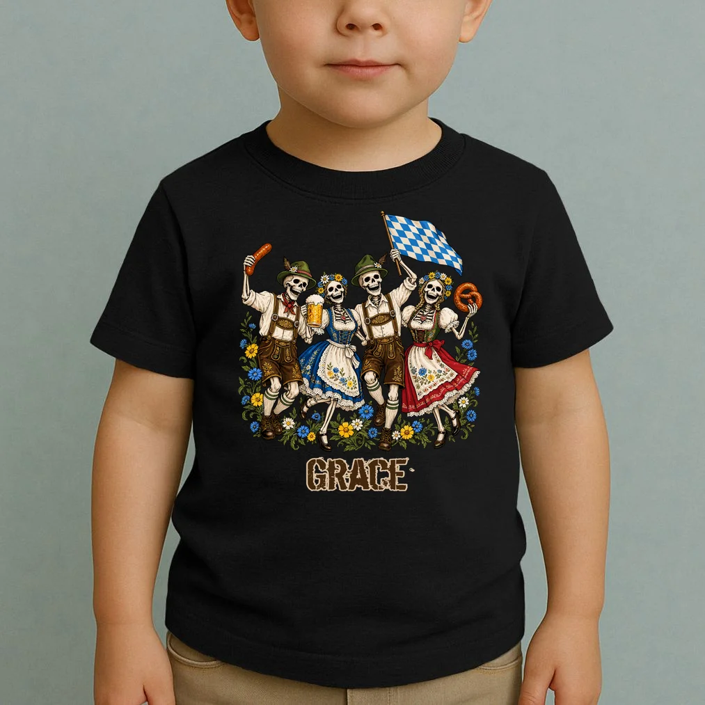 Spooky Skeletons Custom Name – Personalized Halloween German Beer Festival Shirt Design Toddler T-Shirt - Front 1