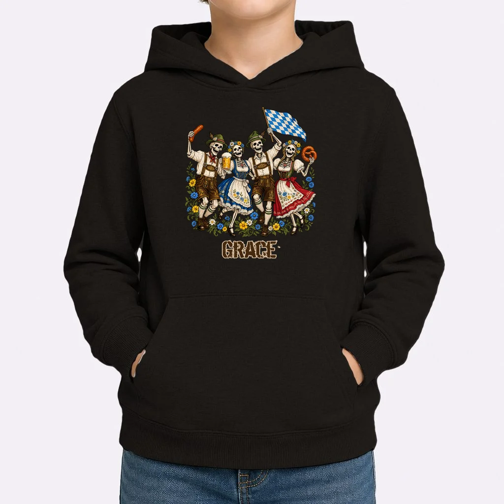 Spooky Skeletons Custom Name – Personalized Halloween German Beer Festival Shirt Design Kids Hoodie - Front 1