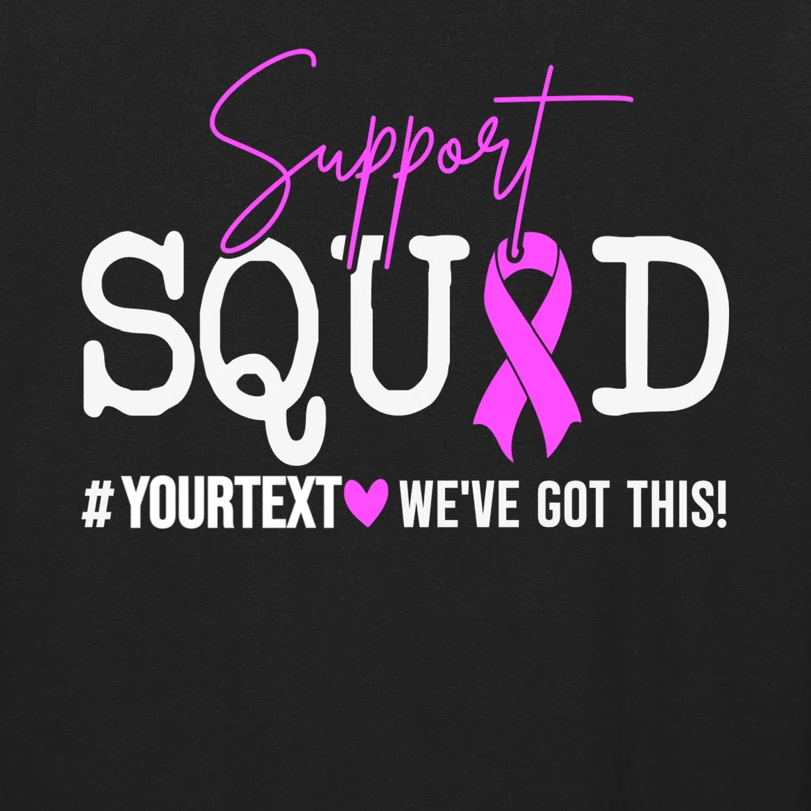 Support Squad Breast Cancer Awareness Pink Ribbon Personalized Custom Text Men's Long Sleeve Shirt - Front - Close-up