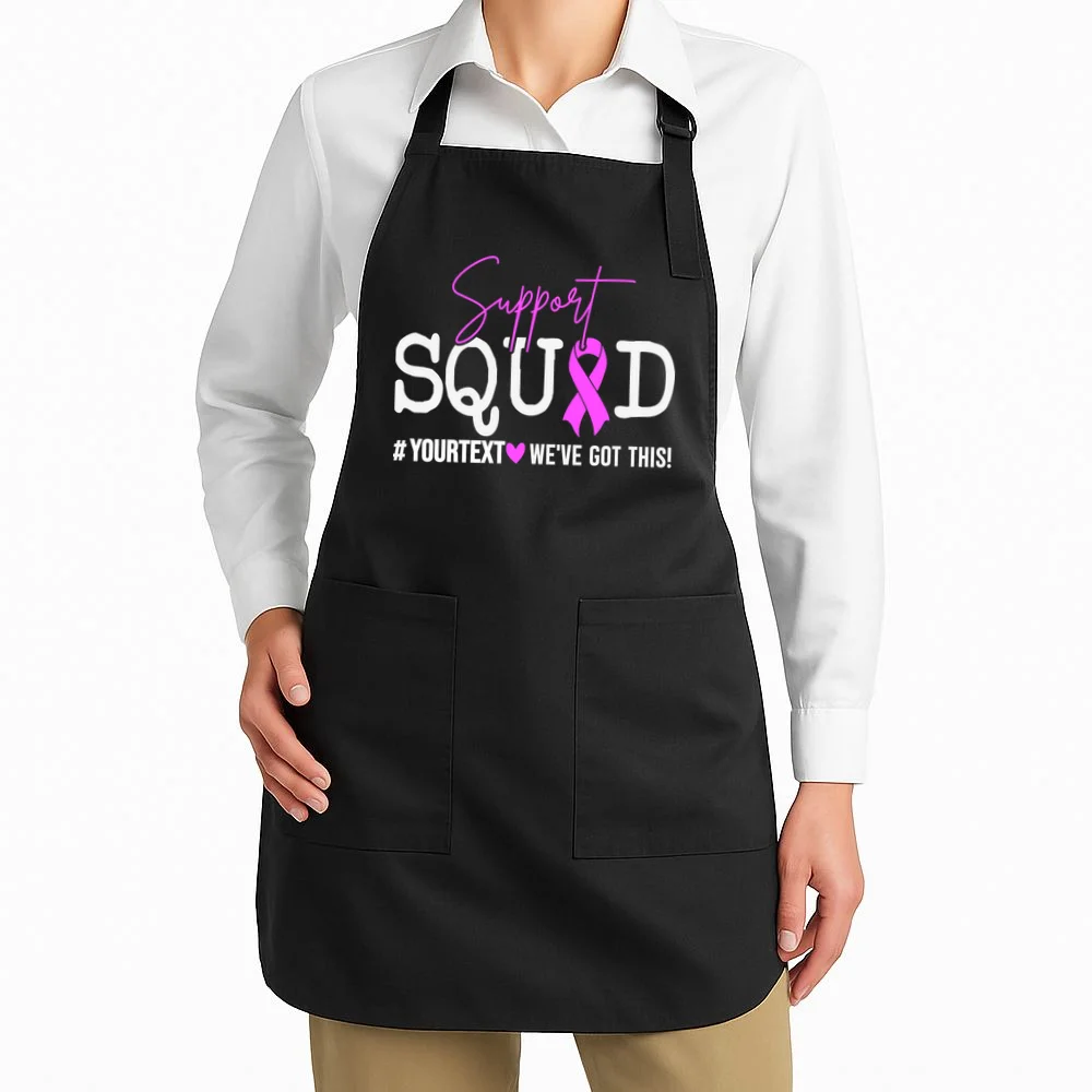 Support Squad Breast Cancer Awareness Pink Ribbon Personalized Custom Text Apron - Front 1