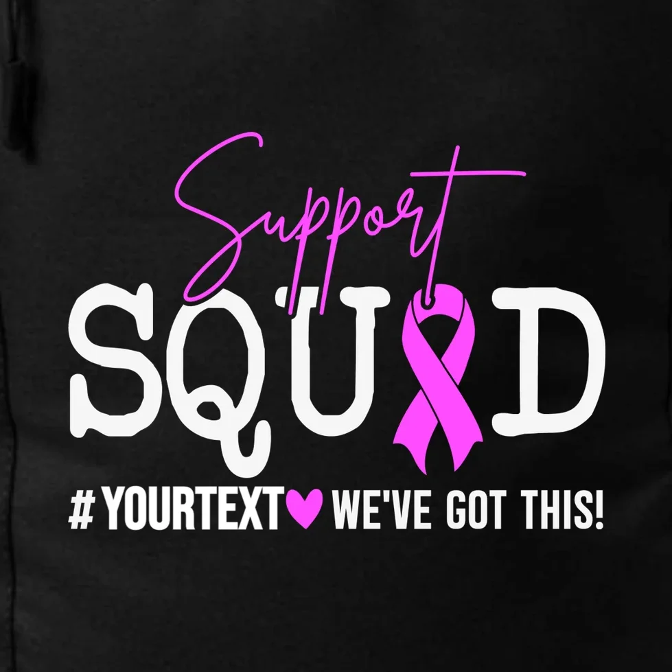 Support Squad Breast Cancer Awareness Pink Ribbon Personalized Custom Text Backpack - Front - Close-up