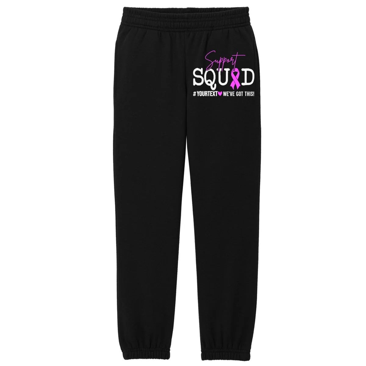 Support Squad Breast Cancer Awareness Pink Ribbon Personalized Custom Text Kids Fleece Sweatpants - Front