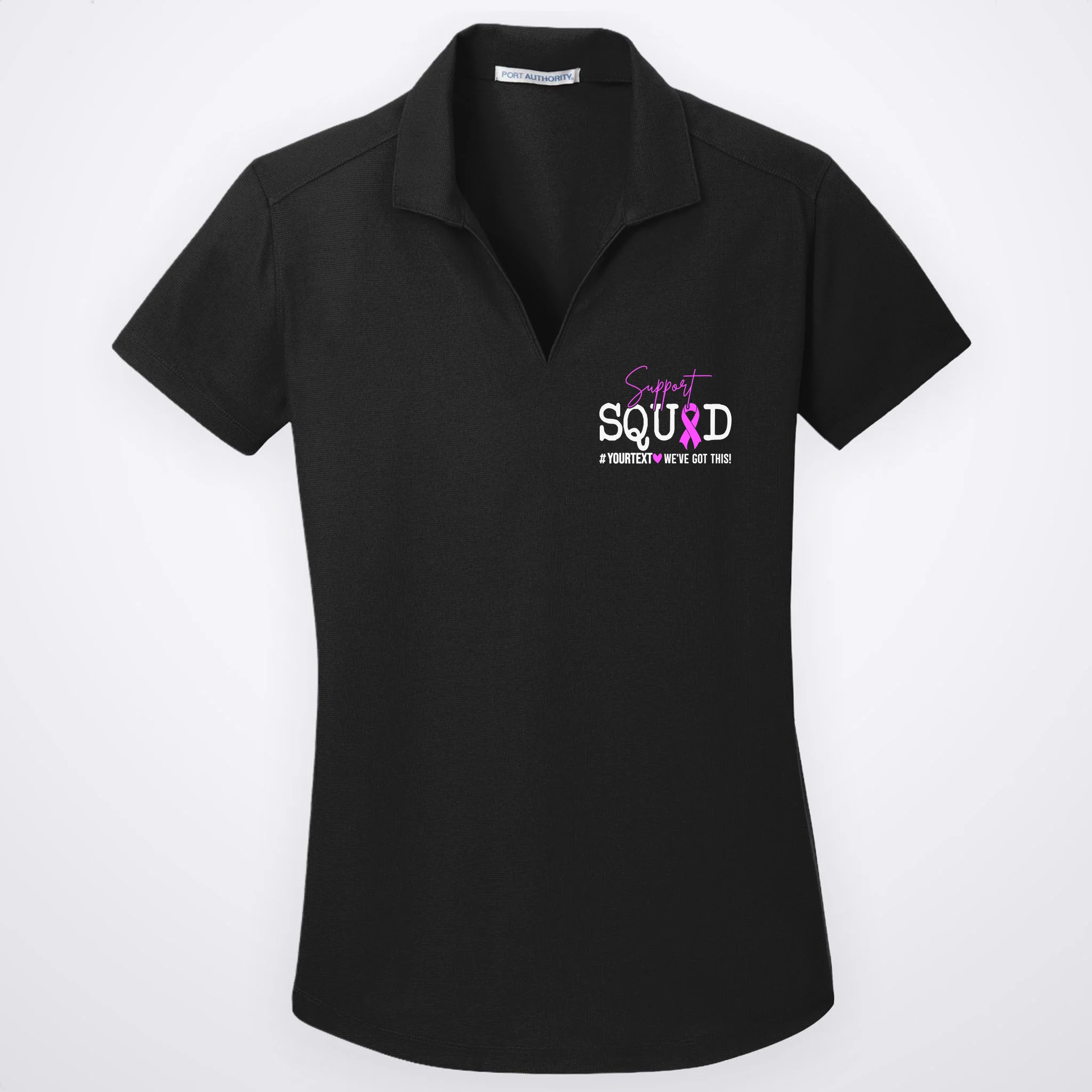 Support Squad Breast Cancer Awareness Pink Ribbon Personalized Custom Text Women's Polo - Front